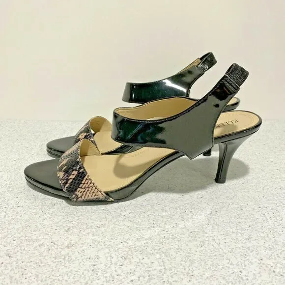 Ellen Tracy 9M black patent & snakeskin shoes 'Vinnie' sandals dressy high heels - Picture 5 of 8